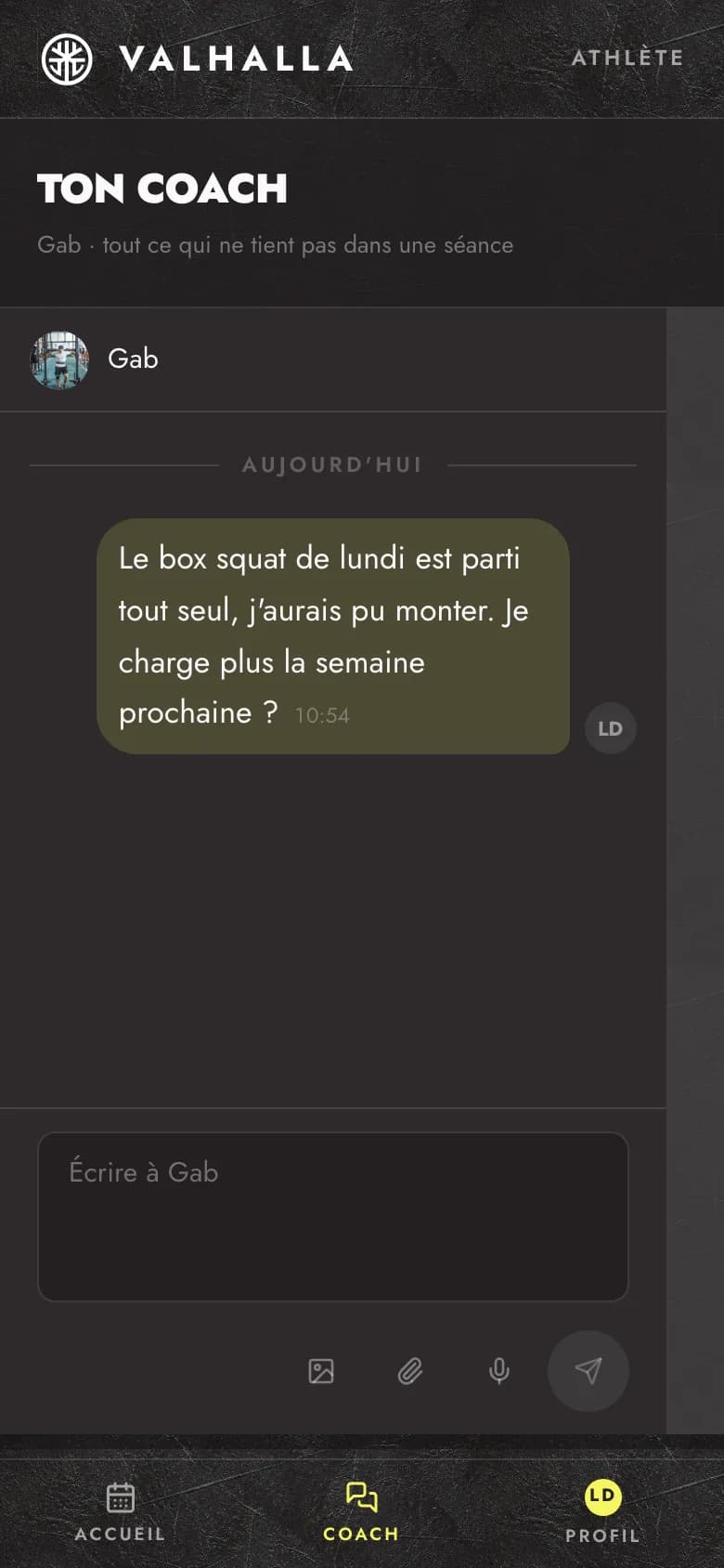 Le fil de discussion avec le coach